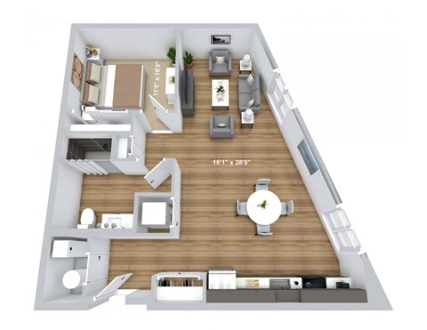 a 3d floor plan of a room with a desk and a chair